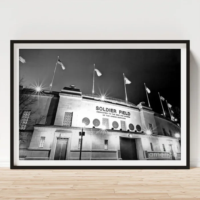 0879 Soldier Field Black and White Art Print