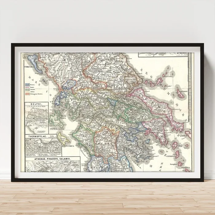 1865 Spruner Map of Greece, Epirus after the Persian War Art Print