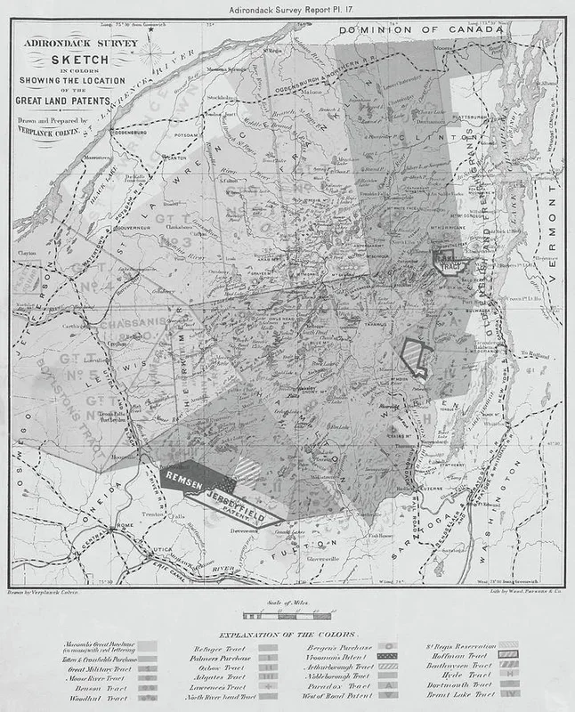 1874 Historical Map of the Adirondacks Upstate New York in Black and White