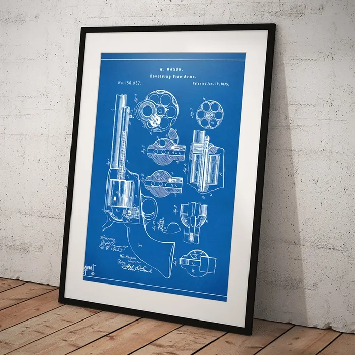 1875 Colt Peacemaker Revolver Patent Blueprint Art Print