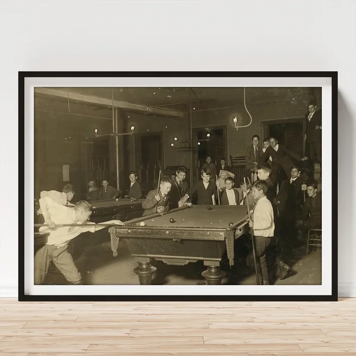 1915 Billiards POOL TABLE Antique view Newsboys BOSTON MASS Art Print