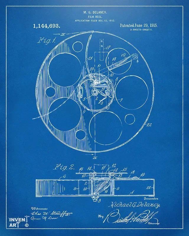 1915 Movie Film Reel Patent Blueprint