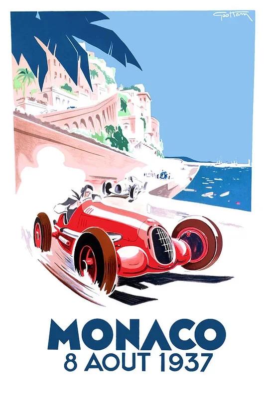 1937 MONACO Grand Prix Racing Poster