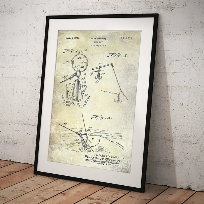 1940 Fishing Gaff Patent Drawing Art Print