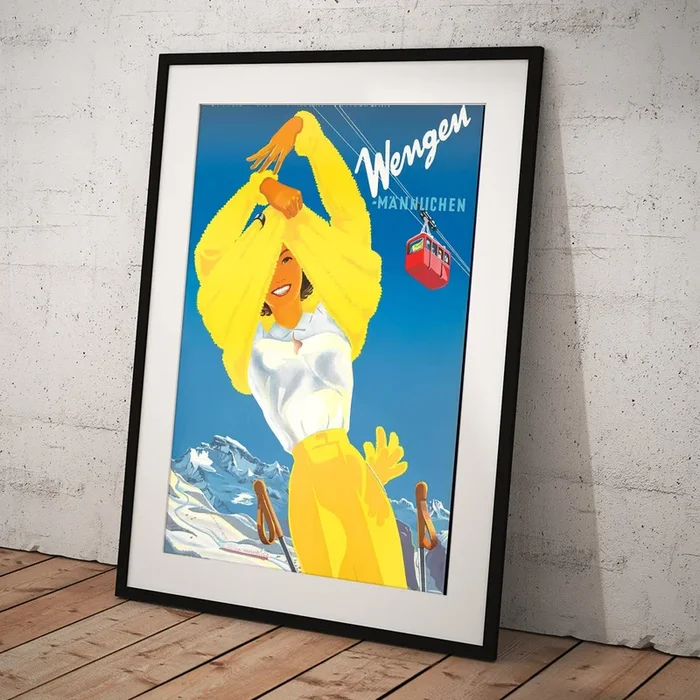 1945 SWITZERLAND Wengen Ski Travel Poster Art Print
