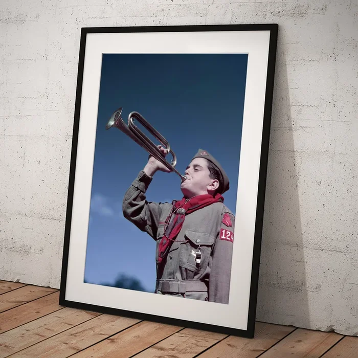 1950s Boy Scout Blowing Bugle Art Print