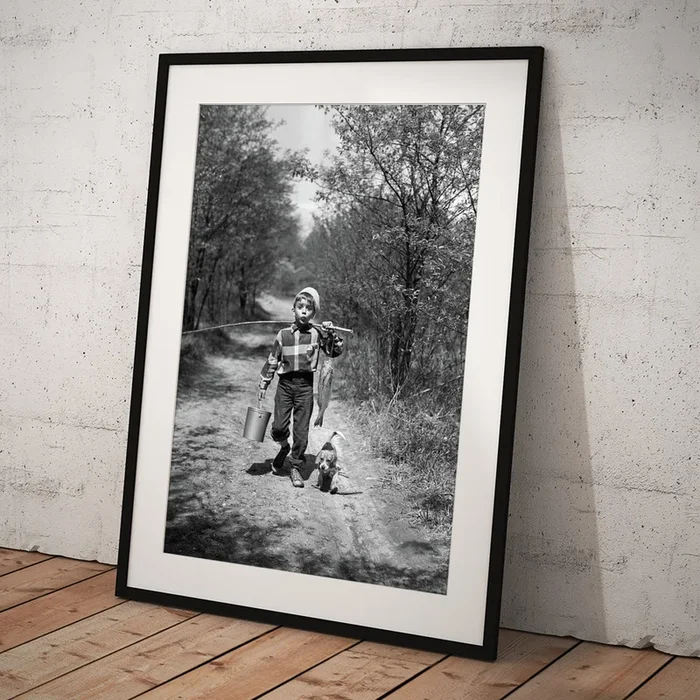 1950s Boy With Beagle Puppy Walking Art Print