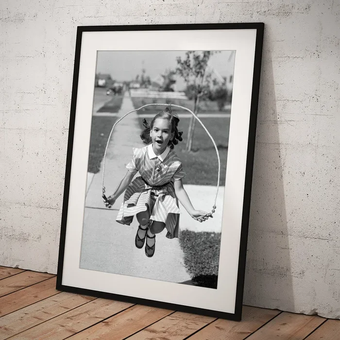 1950s Girl Jumping Rope On Sidewalk Art Print