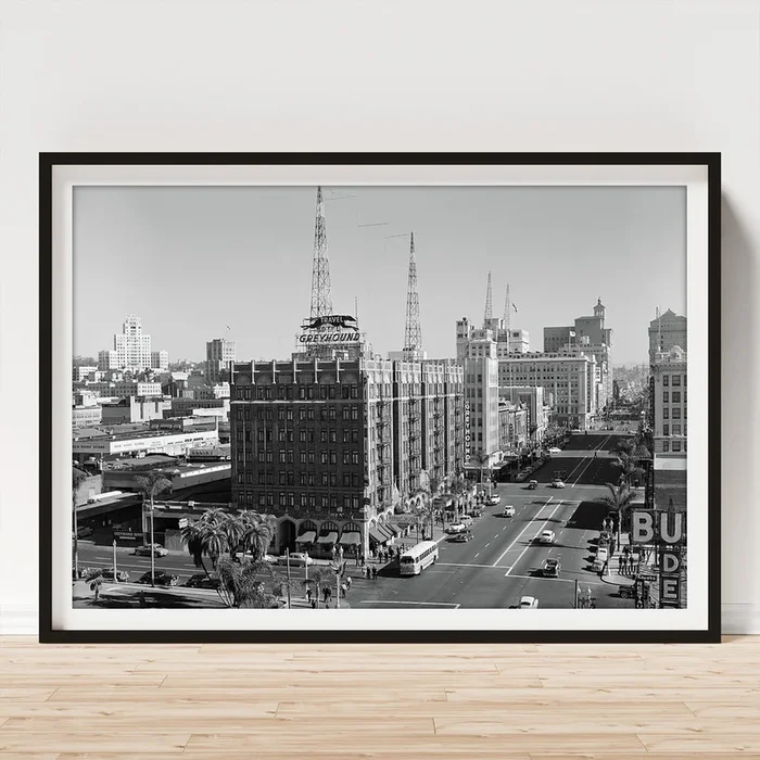 1950s View Of Downtown And Greyhound Art Print