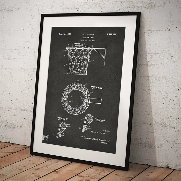 1951 Basketball Net Patent Artwork – Gray Art Print