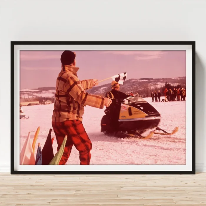 1960s 1970s Snowmobile Race Man Art Print