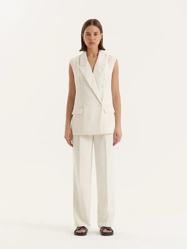 4th & Reckless Cream Double Breasted Longline Waistcoat
