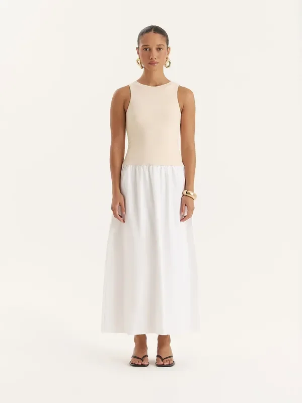 4th & Reckless Natural Beige Constrast Sleeveless Drop Waist Maxi Dress