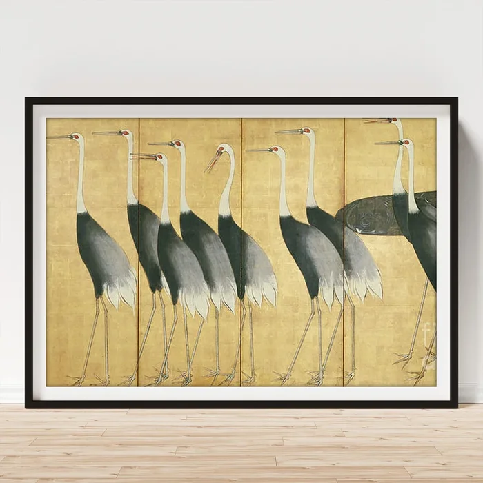 6 panel screen depicting Cranes, Edo Period Art Print