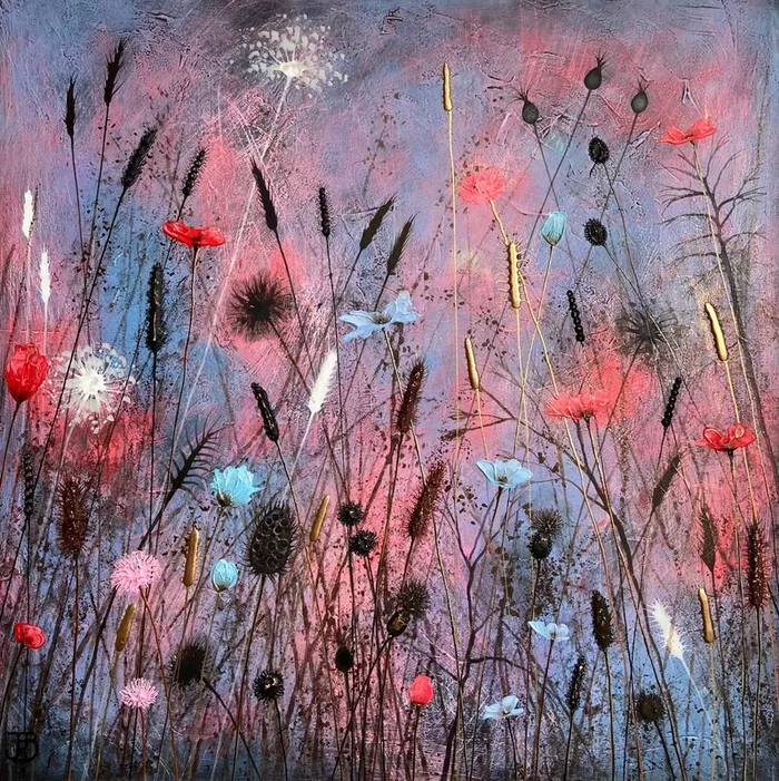 ‘A Dance with Dawn’, Miniature Meadow 4 (2023) Acrylic painting by Jo Starkey