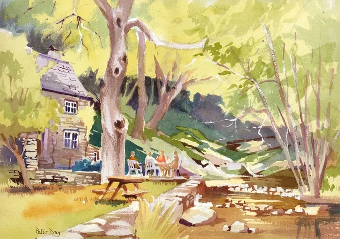 ‘Dining Out’, Wales (2025) Watercolour by Peter Day