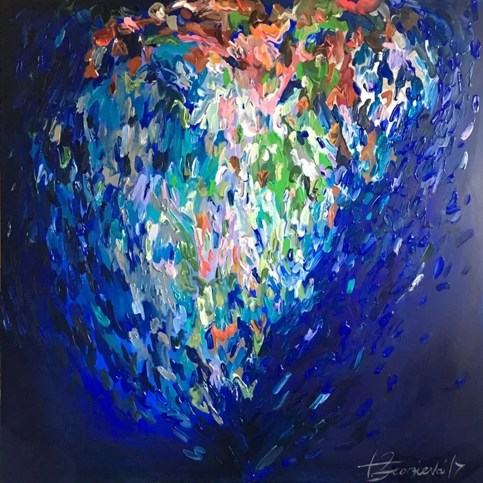 ‘Indigo heart’ – 40×40″ (2017) Acrylic painting by Tatiana Georgieva