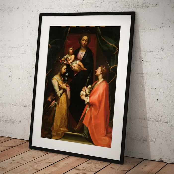 ‘La Virgen con el Nino y las Santas Cecilia e Ines’, Late 16th century – Early … Art Print
