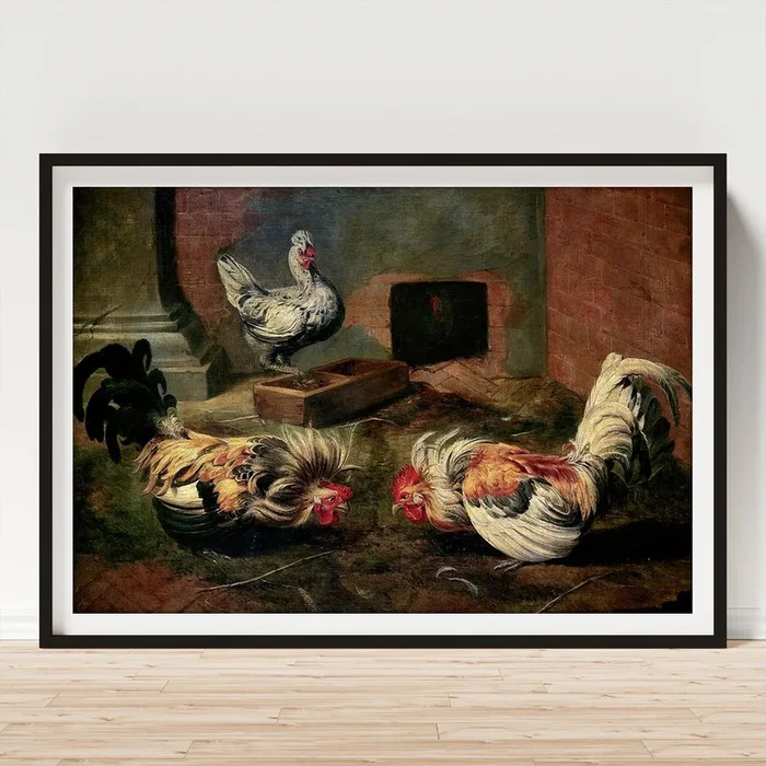 ‘The Henhouse’, First half 17th century, Flemish School, Oil on canvas, 99 cm x 1… Art Print