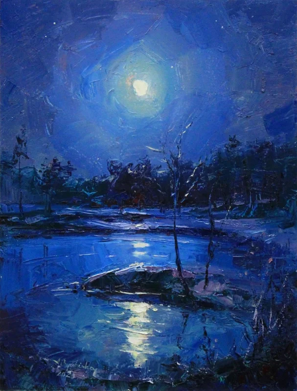 “Moon night” (2023) Oil painting by Alisa Onipchenko-Cherniakovska