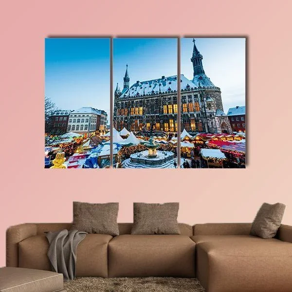 Aachen Christmas Market at Dusk Canvas Wall Art