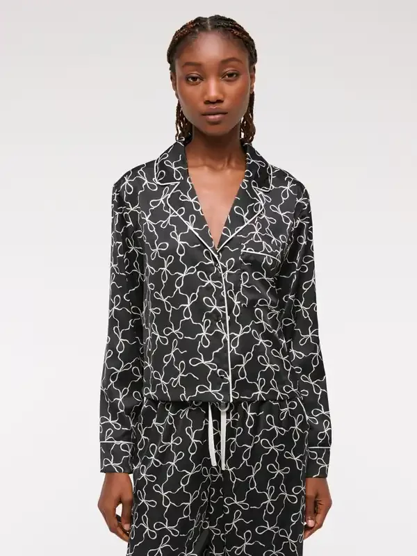 Abercrombie & Fitch Black Bow Print Button Through Pyjamas Top
