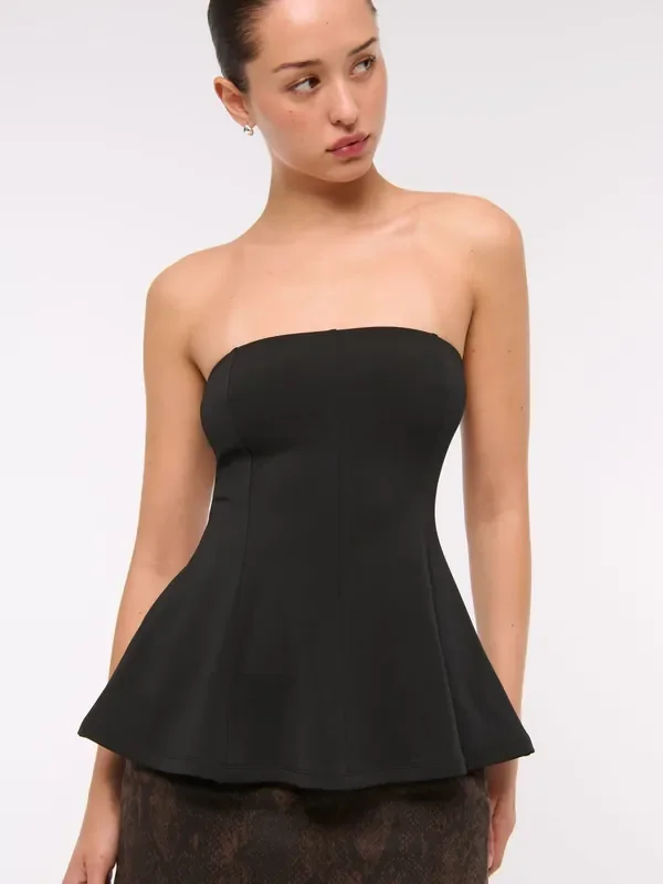 Abercrombie & Fitch Black Longline Peplum Tube Top