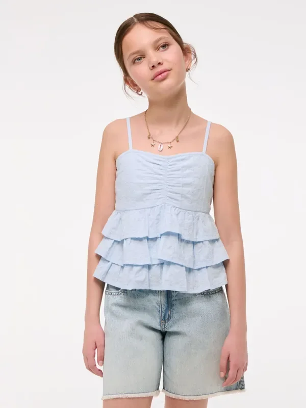 Abercrombie & Fitch Blue Eyelet Babydoll Top