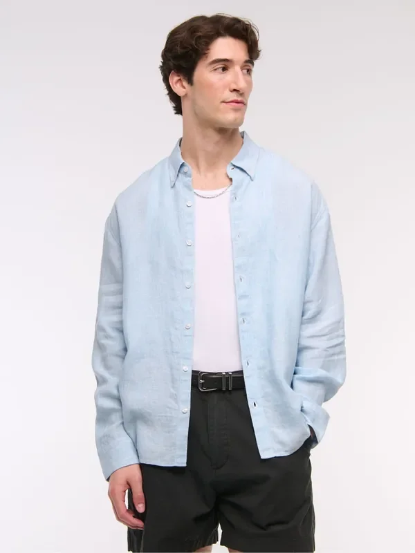 Abercrombie & Fitch Blue Long Sleeve 100% Linen Shirt