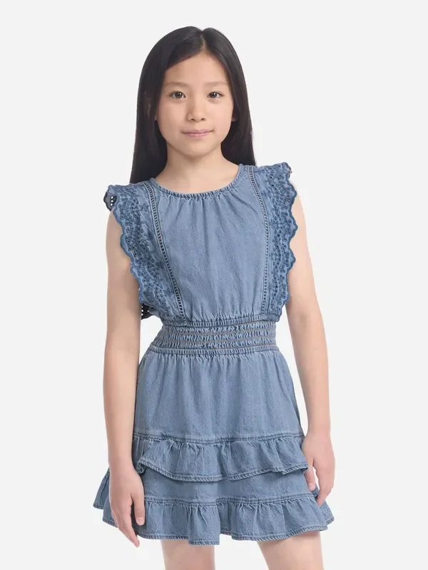 Abercrombie & Fitch Blue Smocked Waist Tiered Dress