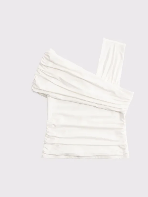 Abercrombie & Fitch Cream Cotton One Shoulder Draped Wrap Top