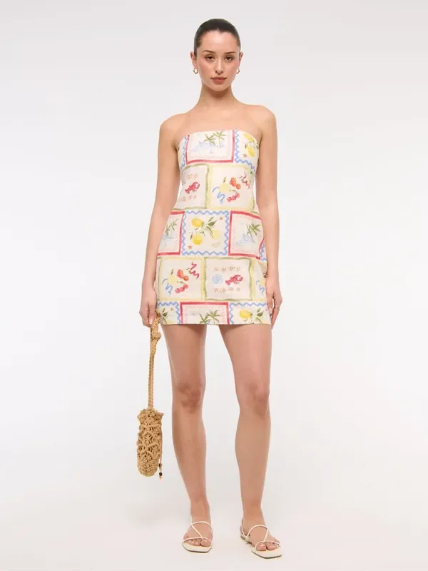 Abercrombie & Fitch Cream Strapless Linen Mini Dress