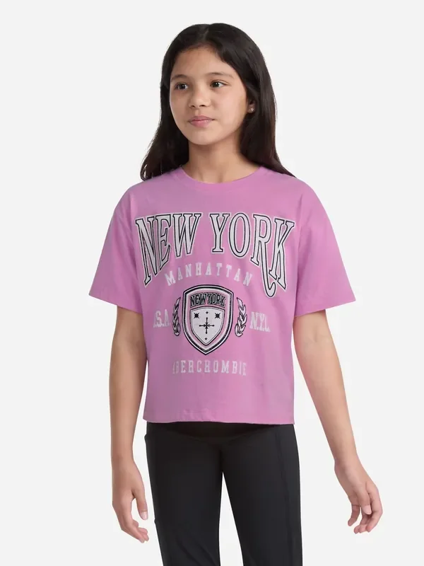 Abercrombie & Fitch Pink New York Crest Boxy T-Shirt