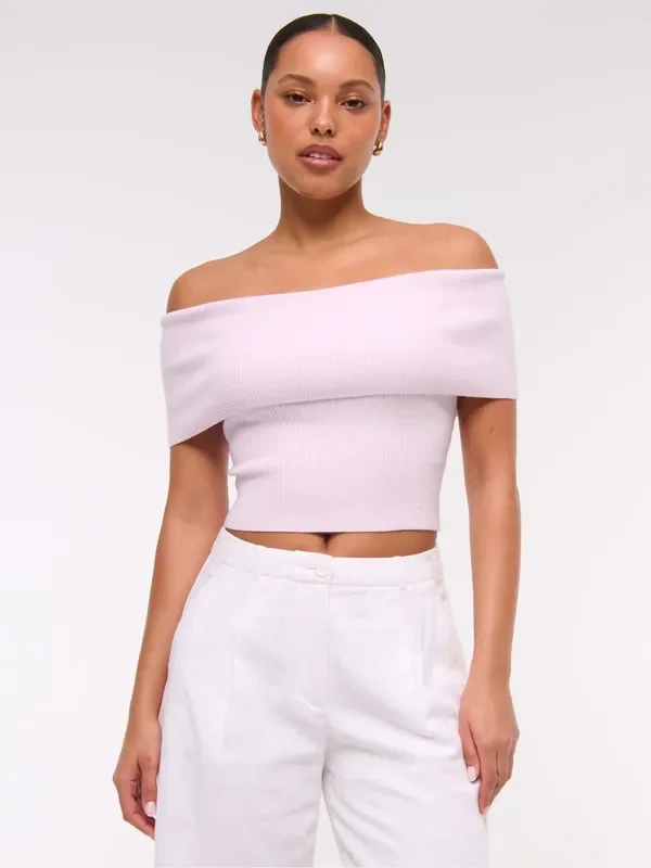 Abercrombie & Fitch Pink Off The Shoulder Foldover Top