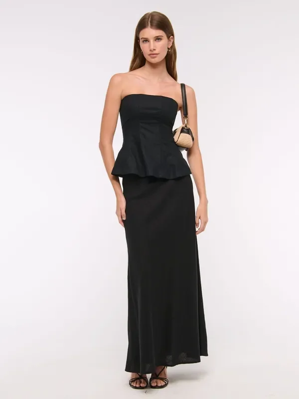 Abercrombie & Fitch Strapless Peplum Tailored Tube Top