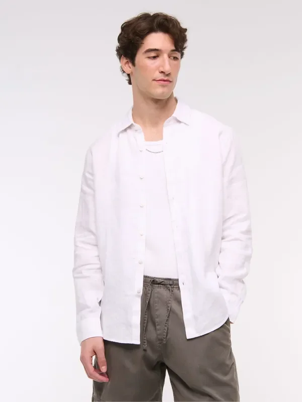 Abercrombie & Fitch White Long Sleeve Linen Shirt