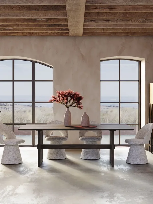Abigail Ahern Dark Stained Ash Batten Fixed Dining Table 220Cm