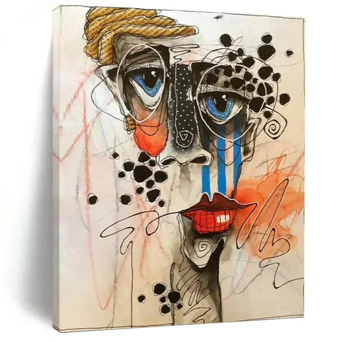 “Abstract Face Doodle” – Expressive Figurative Art on Canvas DKH1621