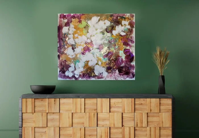 Аbstract painting on canvas, Painting with texture strokes and gold (2022) Acrylic painting by Annet Loginova