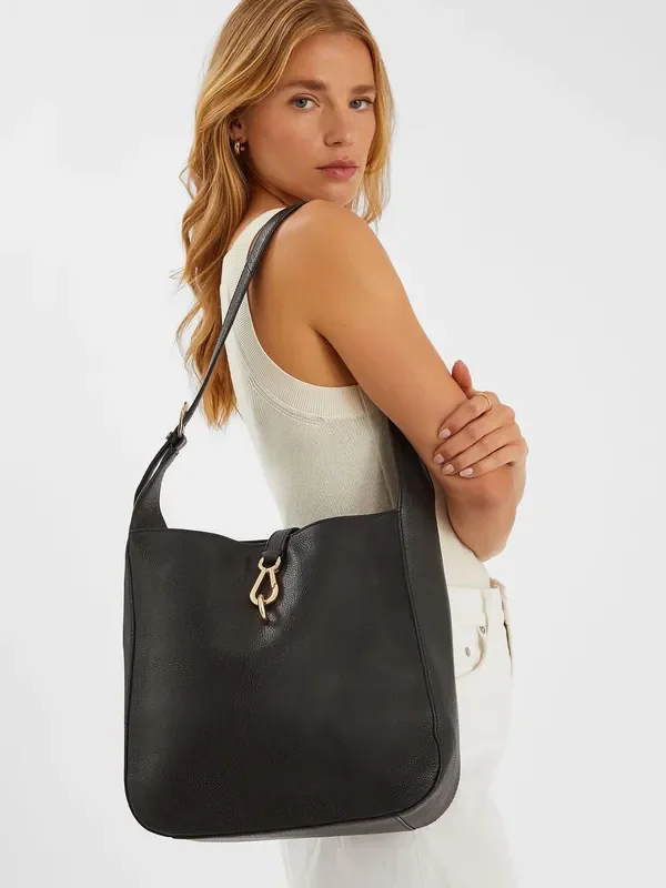 Accessorize Black Clasp Leather Shoulder Bag