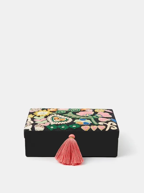 Accessorize Black Embroidered Jewellery Box