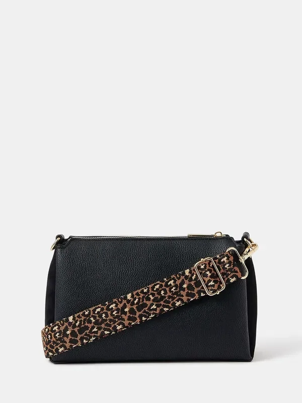 Accessorize Black Webbing Strap Suedette Cross-Body Bag