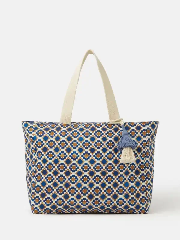 Accessorize Blue Tile Print Beach Tote Bag