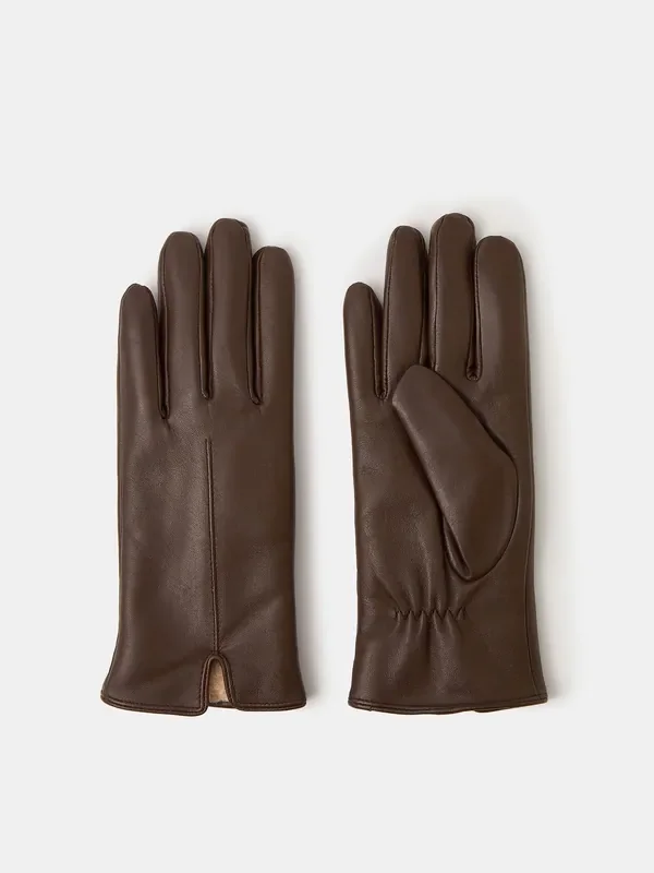 Accessorize Brown Faux Fur Lined Leather Gloves