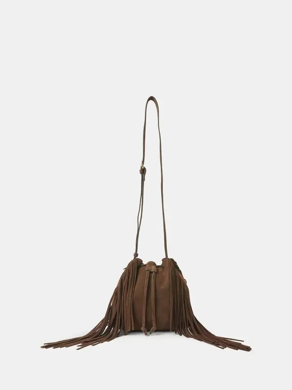Accessorize Brown Suede Fringe Bucket Bag
