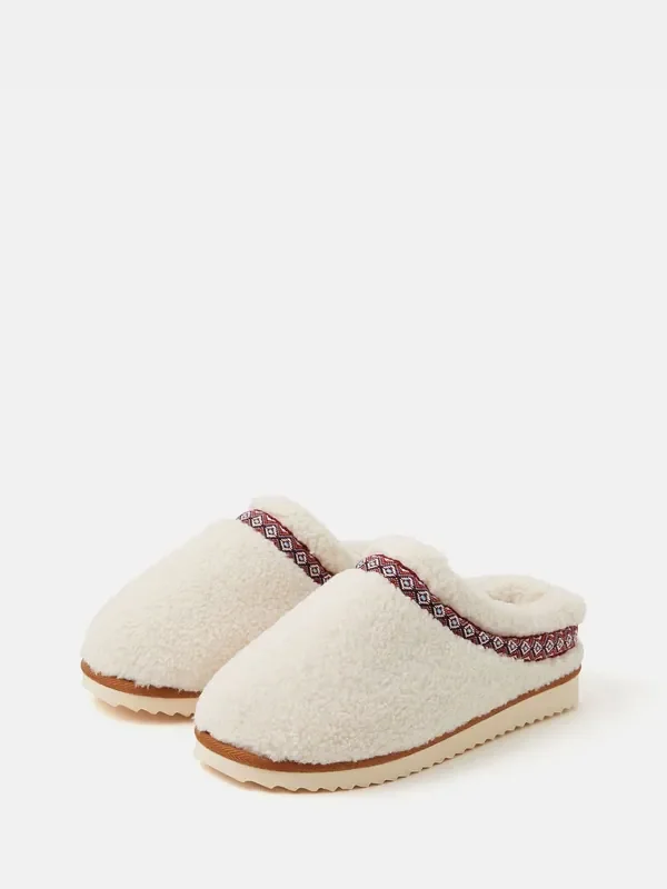 Accessorize Cream Borg Mule Slippers