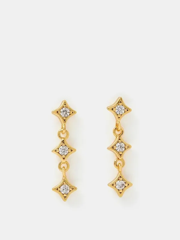 Accessorize Gold Tone 14ct Plated Diamanté Star Drop Earrings