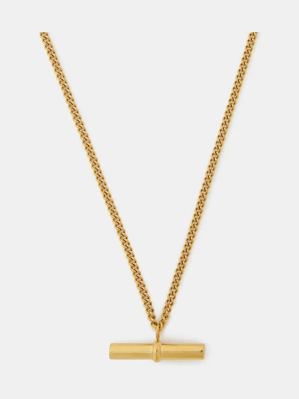 Accessorize Gold Tone Stainless Steel T-Bar Pendant Necklace
