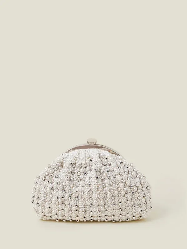 Accessorize Natural Bridal Embellished Clip Frame Bag