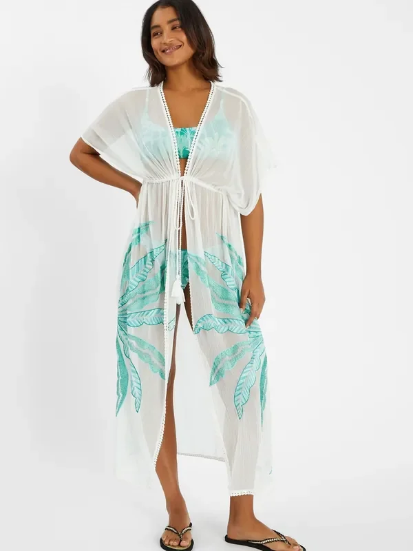 Accessorize Natural Palm Embroidered Maxi Kaftan